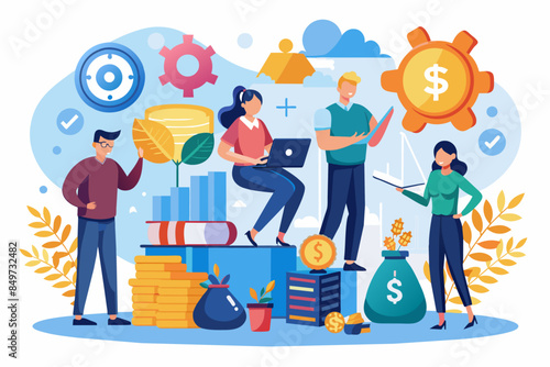 people are standing around a pile of money and coins, financial literacy workshop series empowering individuals with essential money management skills