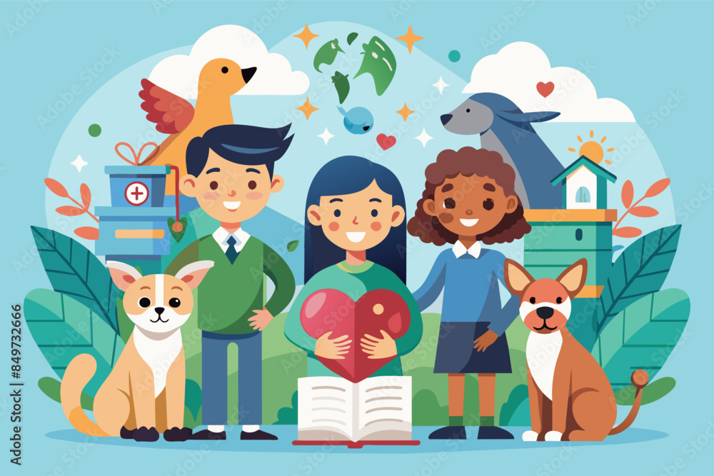 a group of people with animals and books, humane education program teaching empathy, compassion, and respect for all living beings a group of people with animals and books, humane education program teaching empathy, compassion, and respect for all living beings