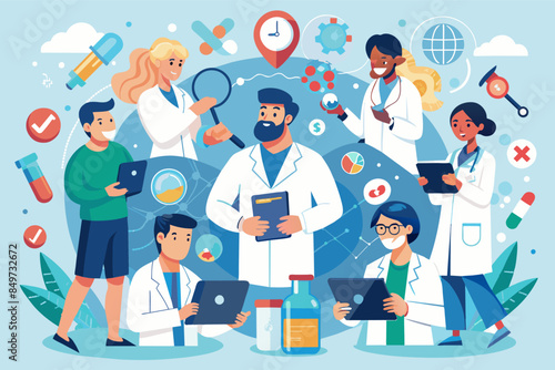 a group of people in lab coats and lab coats, medical research consortium fostering collaboration and knowledge sharing among healthcare professionals