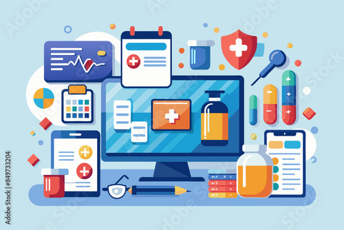 a computer screen with medical icons on it, An electronic prescription platform for efficient medication management and fulfillment