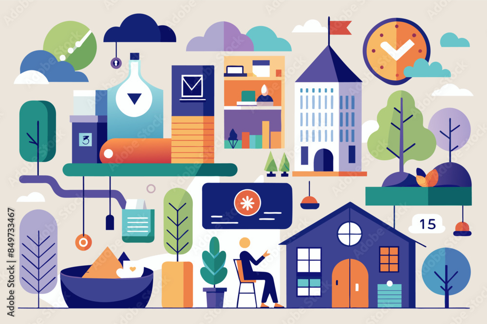 a poster with a bunch of different things in it, An infographic on the benefits of minimalist living using vectors a poster with a bunch of different things in it, An infographic on the benefits of minimalist living using vectors