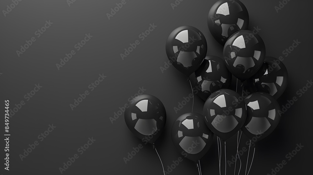 Obraz premium bunch of black balloons isolated on balck, black Friday concept. 