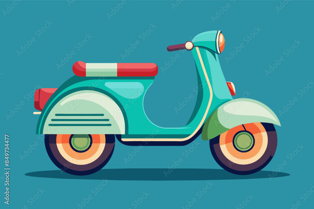 a scooter is shown in a flat style, retro-style scooter, featuring classic design elements and colors a scooter is shown in a flat style, retro-style scooter, featuring classic design elements and colors