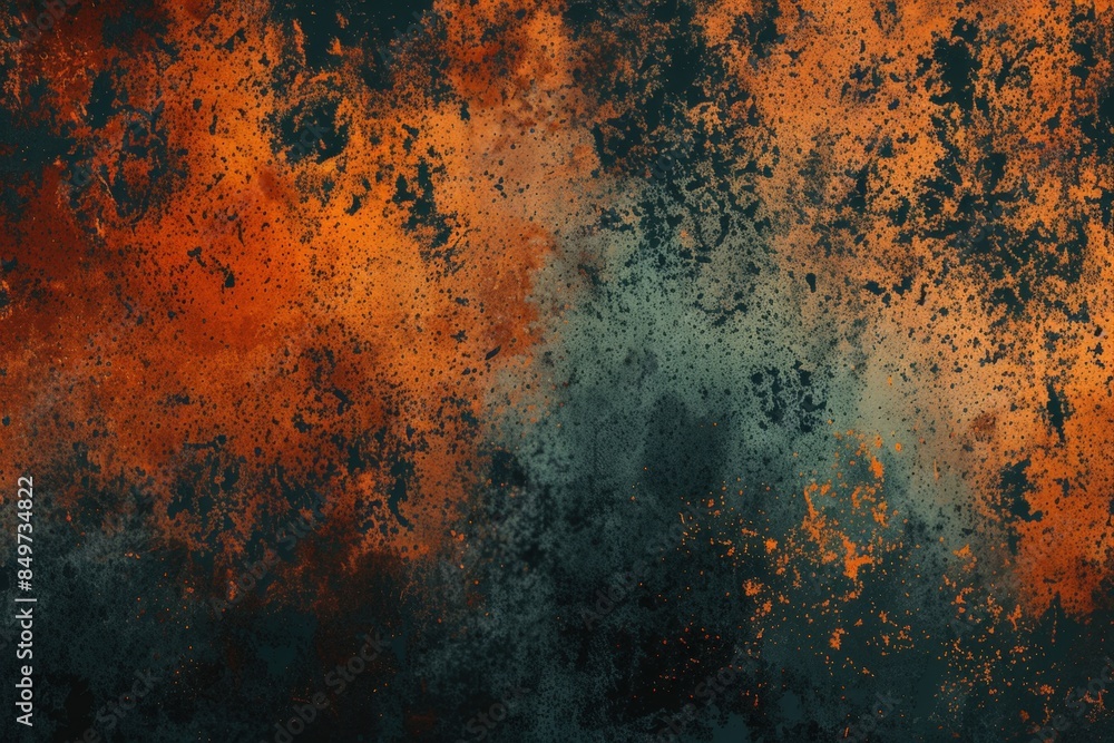 Obraz premium Abstract grunge background featuring a textured surface with a blend of orange and black paint, creating a distressed and vintage aesthetic