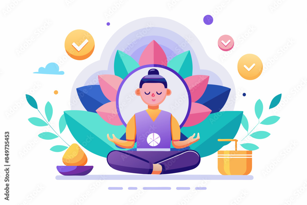 a woman sitting in lotus position with her laptop, vector logo for a mindful productivity app a woman sitting in lotus position with her laptop, vector logo for a mindful productivity app