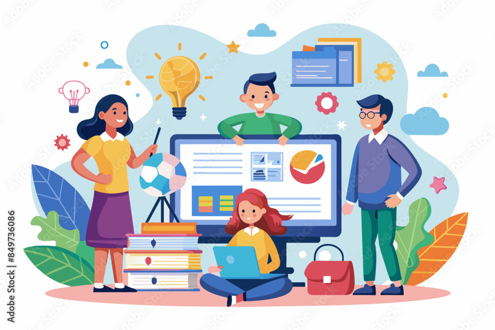 people are sitting on a desk with a computer and books, educational website with resources for teachers, students, and parents people are sitting on a desk with a computer and books, educational website with resources for teachers, students, and parents