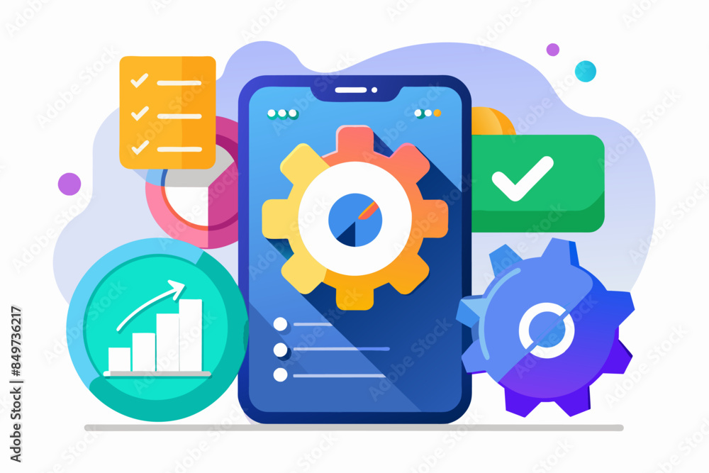 a phone with a bunch of different icons on it, icon for a productivity app that conveys efficiency and organization a phone with a bunch of different icons on it, icon for a productivity app that conveys efficiency and organization