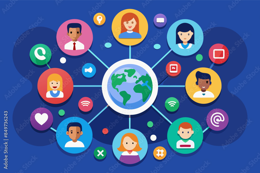 a circular of people with social icons around them, icon for a social networking app that symbolizes connection and community a circular of people with social icons around them, icon for a social networking app that symbolizes connection and community