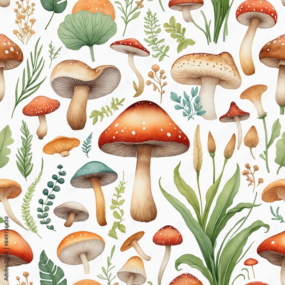 Watercolour Mushrooms Design Watercolour Mushrooms Design
