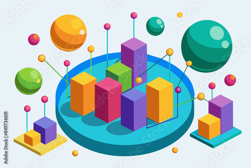 a blue plate with a bunch of colorful objects, bubble chart to depict three-dimensional data points using varying sizesbubbles