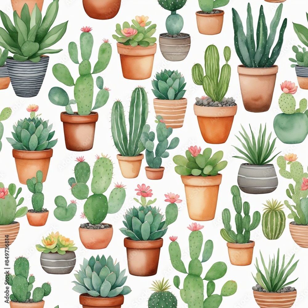 cactuses in pots watercolor style illustration cactuses in pots watercolor style illustration
