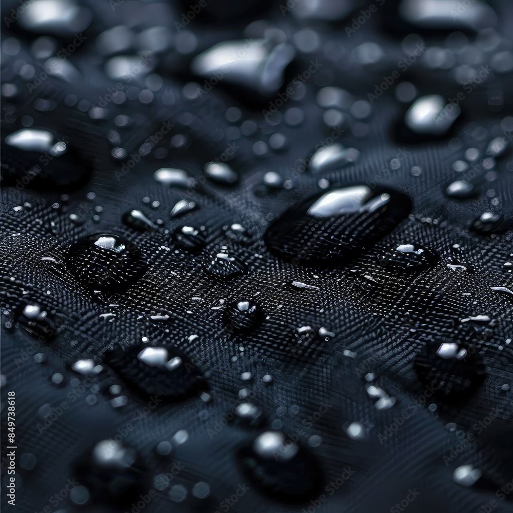 Black waterproof fabric with raindrops. Black waterproof fabric with raindrops.