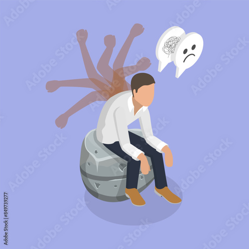 3D Isometric Flat Vector Illustration of Self-flagellation, Psychological Problems