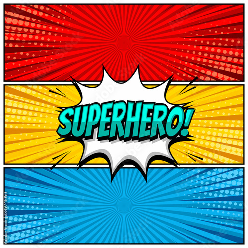 illustration of Comic strip and dot pattern layout frame with superhero text