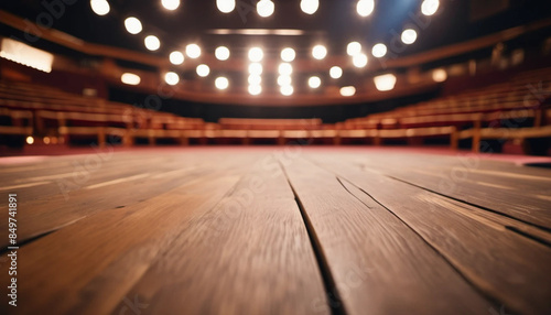 Wooden stage with lights in the background.  © astaszczyk