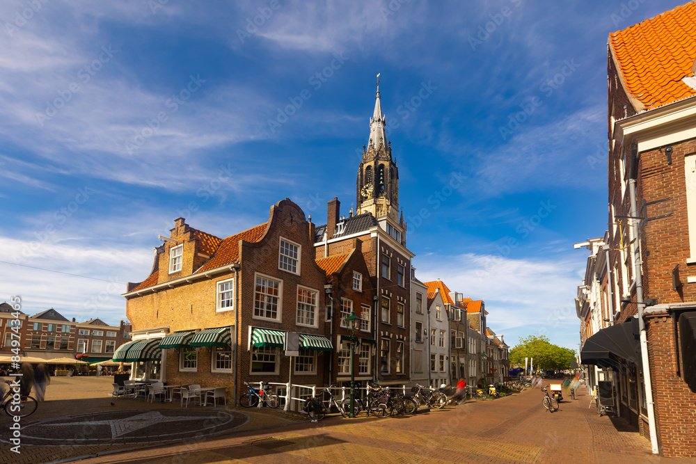 Fototapeta premium Picturesque landscape of the city streets of a small provincial town of Delft, Netherlands