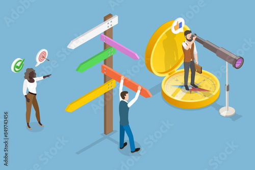 3D Isometric Flat Vector Illustration of Business Decision, Successful Guidance