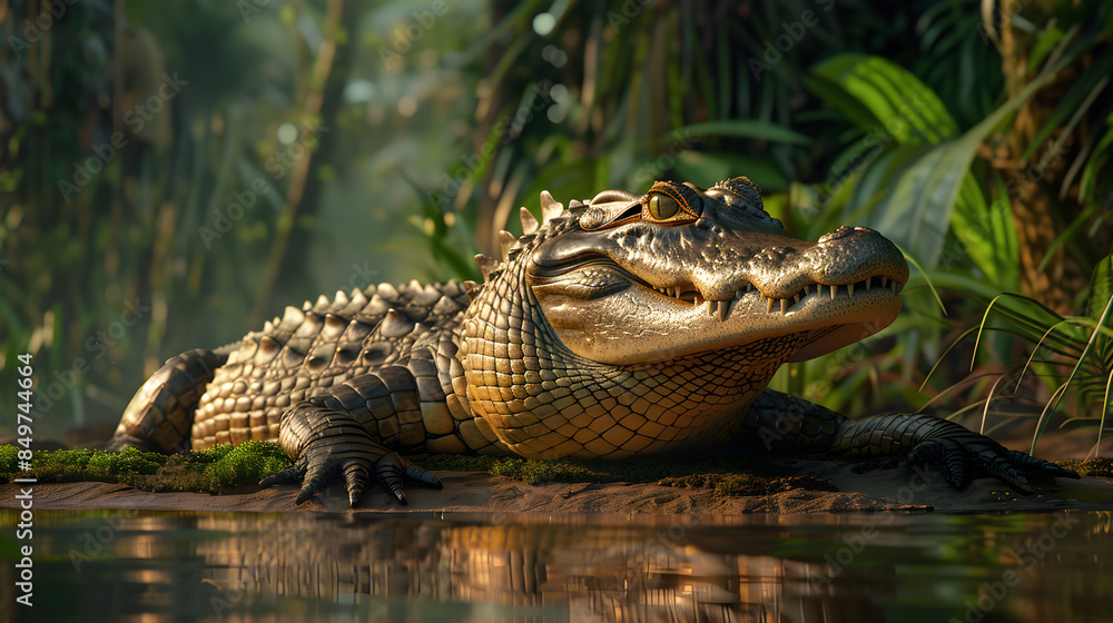 Naklejka premium Caïman Majestueux dans la Forêt Amazonienne
