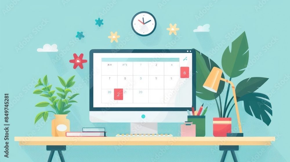 A Modern Office Desk with a Calendar Display A Modern Office Desk with a Calendar Display