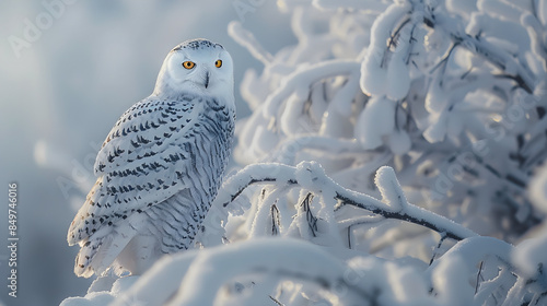 Harfang des Neiges sur une Branche Hivernale photo