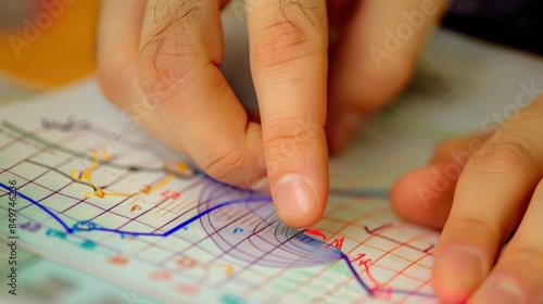 Teacher or students hands are graphing showing the integration in the calculus section of mathematics