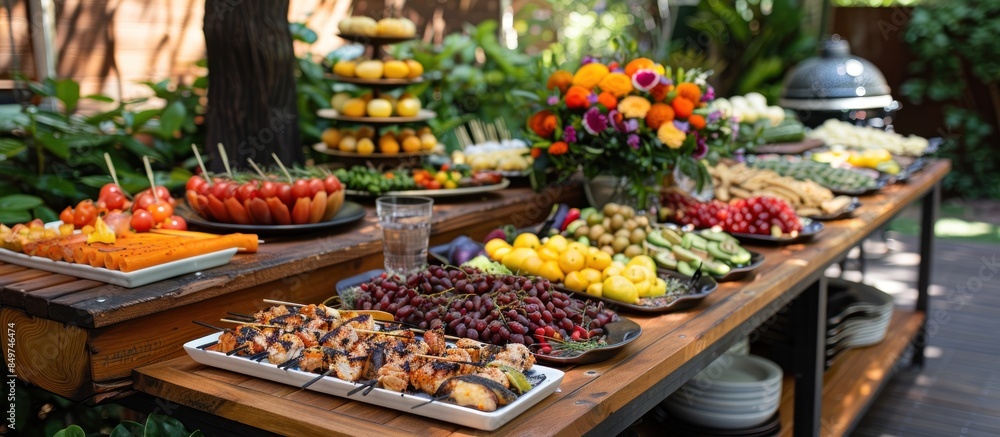 Obraz premium Outdoor Buffet Table With Food and Decorations