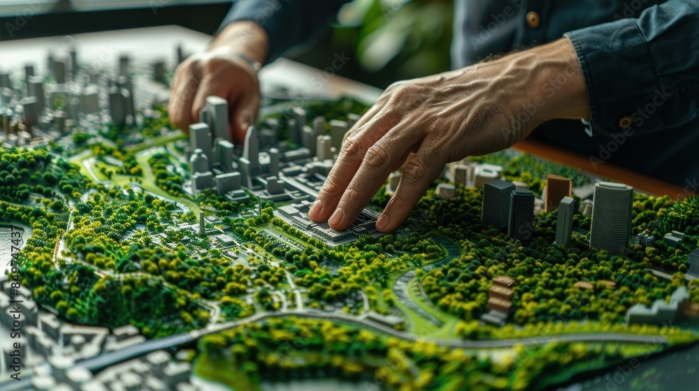 Architect Examining a Detailed City Model Architect Examining a Detailed City Model