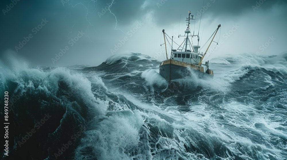 Fishing Vessel Battling a Stormy Sea Fishing Vessel Battling a Stormy Sea