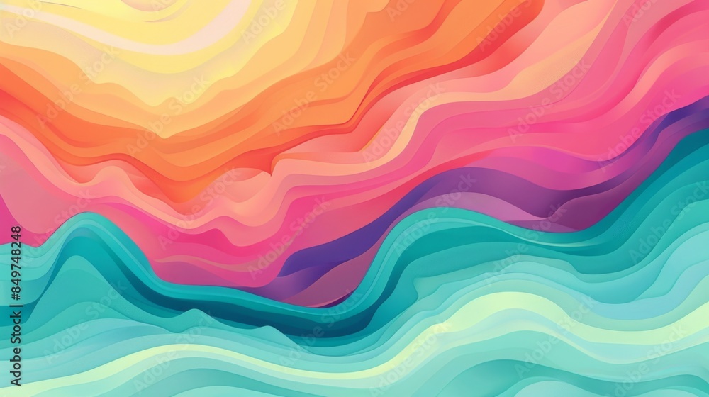 Layered wavy design in a multicolored abstract pattern with a flowing, organic feel, suitable for backgrounds Layered wavy design in a multicolored abstract pattern with a flowing, organic feel, suitable for backgrounds