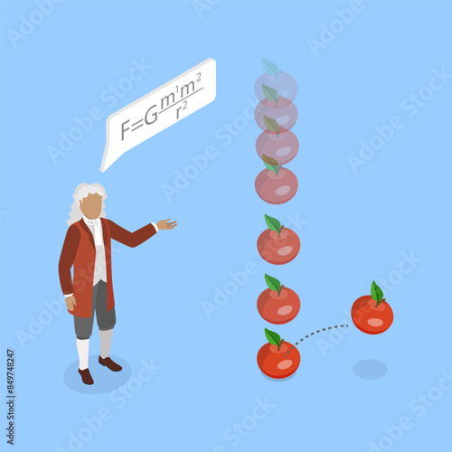 3D Isometric Flat Vector Illustration of Gravity Theory, Physics and Science for Kids