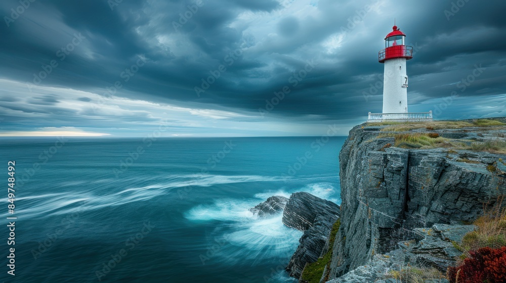 Lighthouse on a Cliff Overlooking a Stormy Sea Lighthouse on a Cliff Overlooking a Stormy Sea