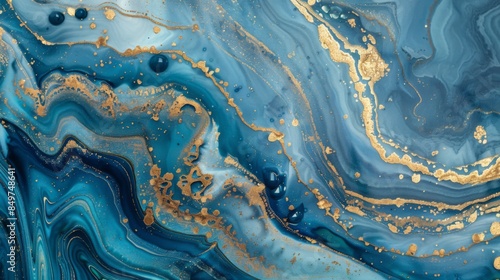 An artistic creation showcasing fluid waves of blue and gold, symbolizing opulence and creativity in abstract form