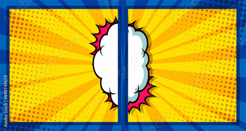 Comic book versus background, classic pop-art style, heroes battle intro, halftone print texture