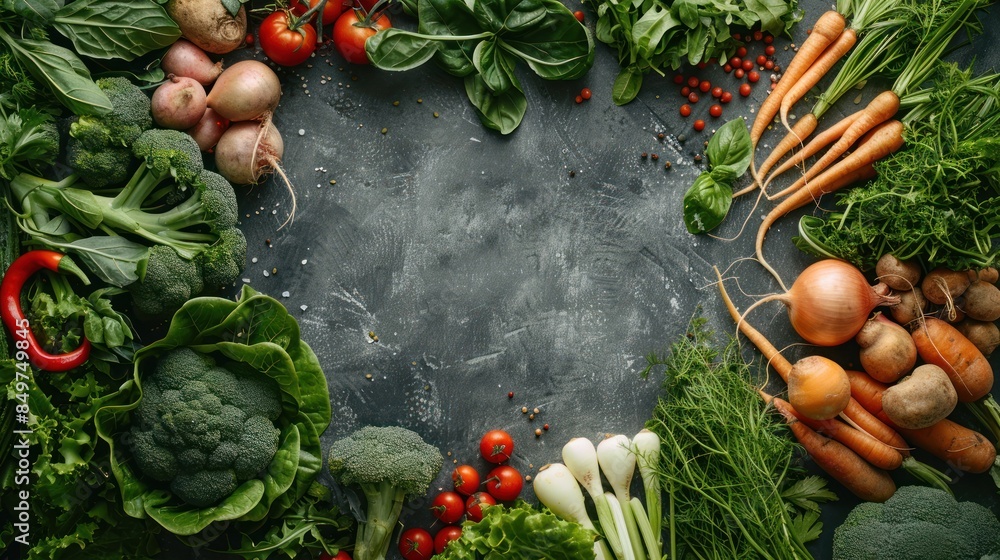 Fresh Vegetables Arranged Around Empty Space Fresh Vegetables Arranged Around Empty Space