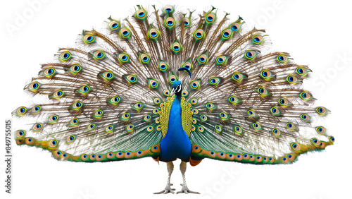 Indian peafowl peacock isolated on a transparent background, PNG, Ai