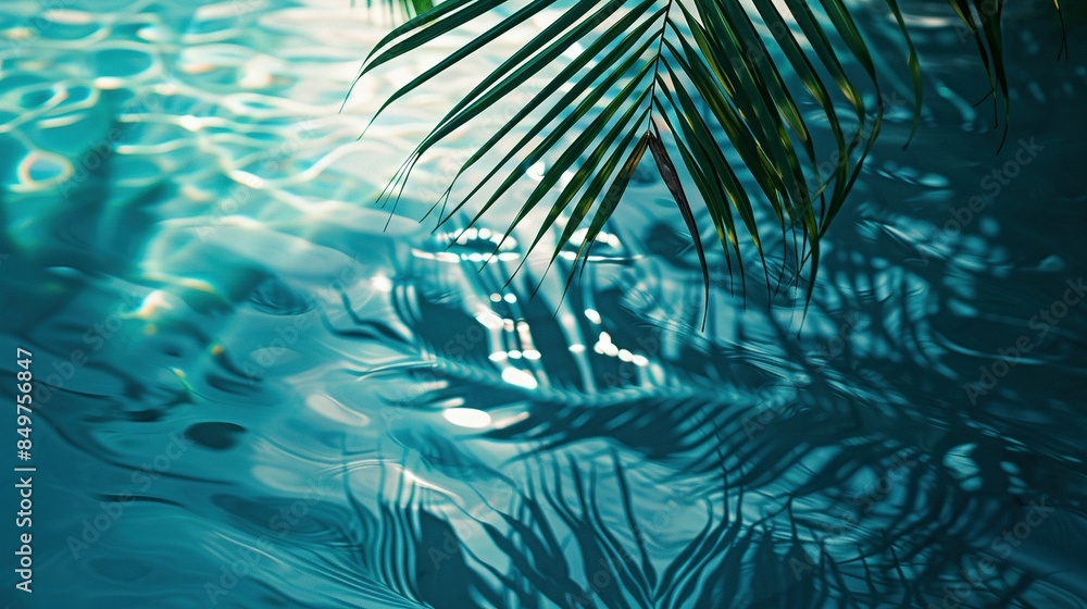 Abstract Tropical Leaf Shadow on Water Surface: Summer Beach Vacation Banner