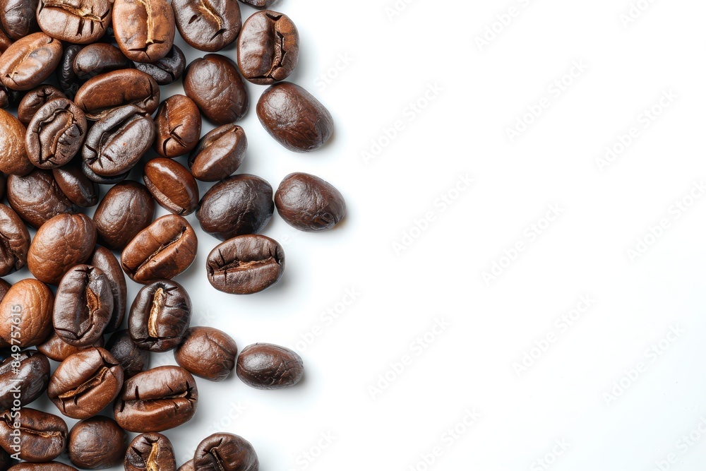 Naklejka premium Vibrant Assortment of Roasted Coffee Beans on a White Background