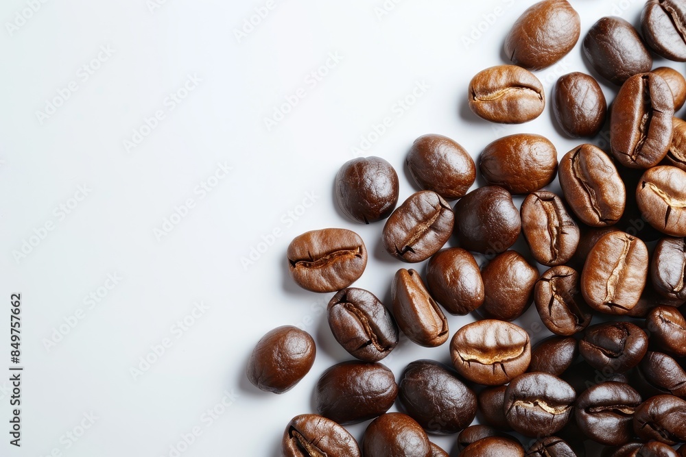 Vibrant Assortment of Roasted Coffee Beans on a White Background Vibrant Assortment of Roasted Coffee Beans on a White Background