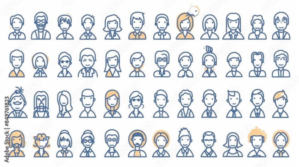 A complete set of vector illustrations featuring business people avatars with different hairstyles and accessories A complete set of vector illustrations featuring business people avatars with different hairstyles and accessories
