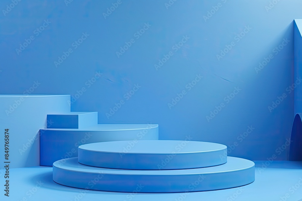 Geometric Blue Stand Podium Wall Scene: Modern Minimalistic Display with Clean Lines and Solid Color Background for Product Presentation Geometric Blue Stand Podium Wall Scene: Modern Minimalistic Display with Clean Lines and Solid Color Background for Product Presentation