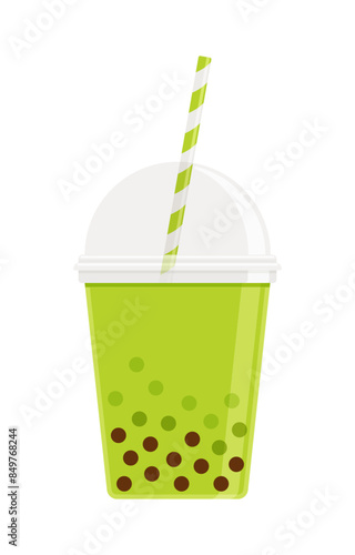 Bubble tea flat icon isolated on white background. Concept for matcha and green tea flavours. Perfect for menu design and food apps