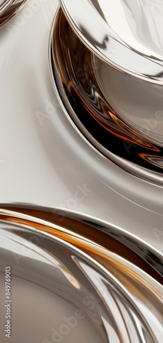 Closeup of elegant curved silver and gold edged plates photo