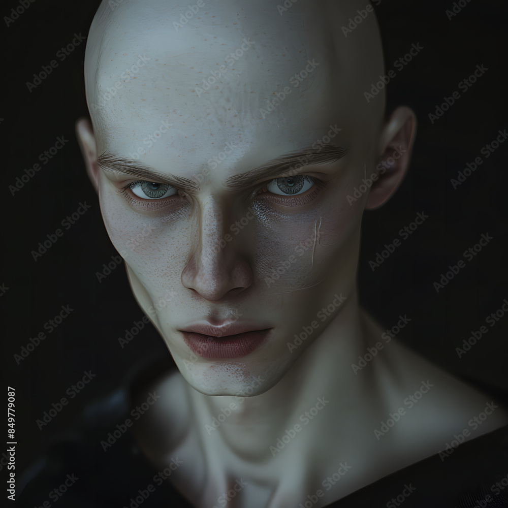 Strange Portrait of a Bald, Skinny Man in Dark Fantasy Style Strange Portrait of a Bald, Skinny Man in Dark Fantasy Style