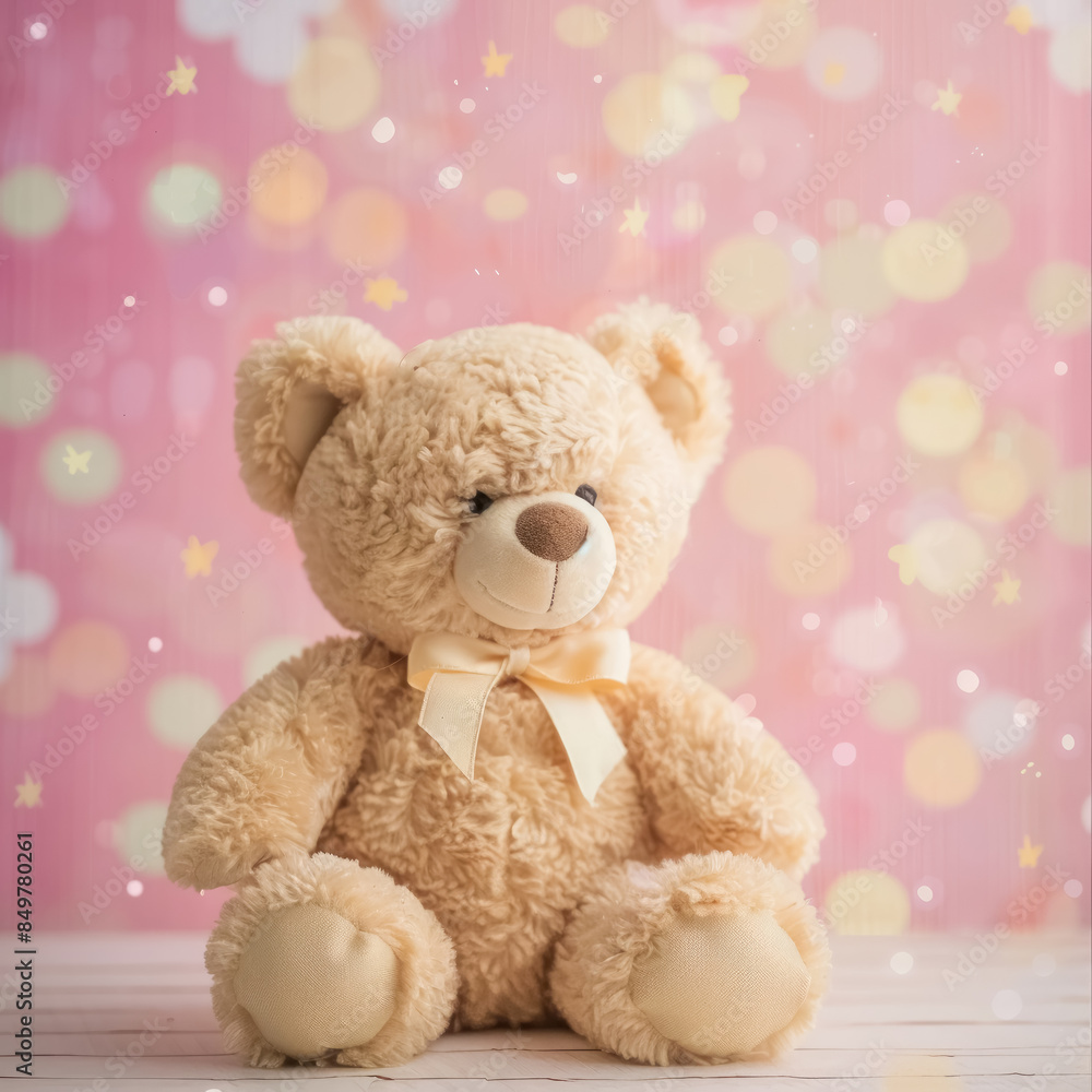 light-brown-teddy-bear-seated-against-soft-focused-pink-background-with-bokeh-effect light-brown-teddy-bear-seated-against-soft-focused-pink-background-with-bokeh-effect