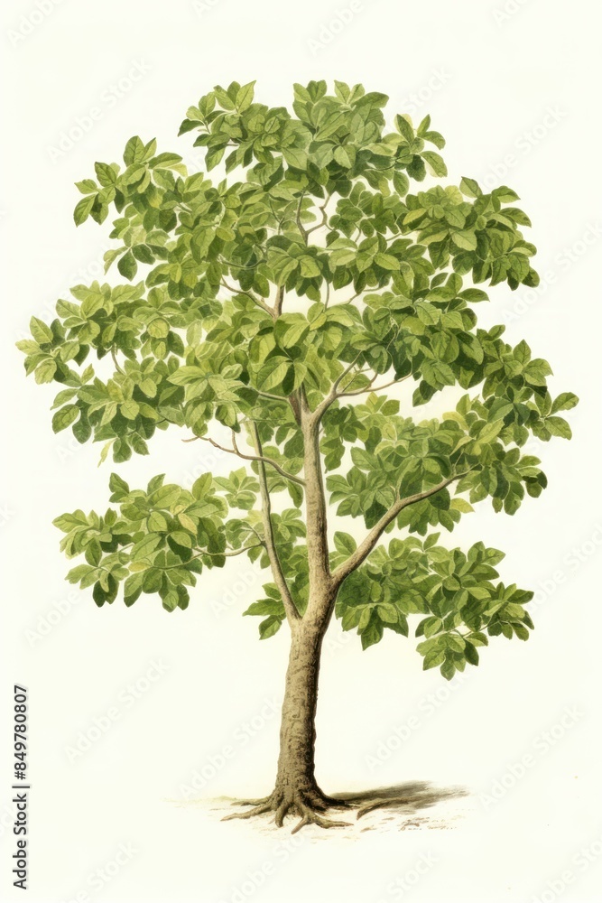 Botanical illustration of a tree bonsai plant leaf.
