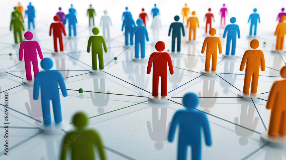 Large group of simple people shapes connected by lines Large group of simple people shapes connected by lines
