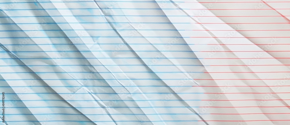 Obraz premium Crumpled blue and red lined paper creating abstract background texture, versatile for various projects. Ideal for office or artistic themes, visually appealing and dynamic backdrop