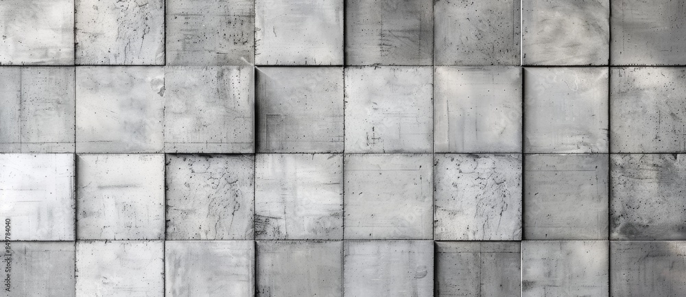 Fototapeta premium Gray concrete wall is forming a beautiful abstract background with its repetitive pattern of square tiles. This high-resolution texture will be perfect for your next project