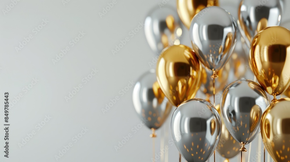 Gold and silver balloons bunch on a white background. Gold and silver balloons bunch on a white background.