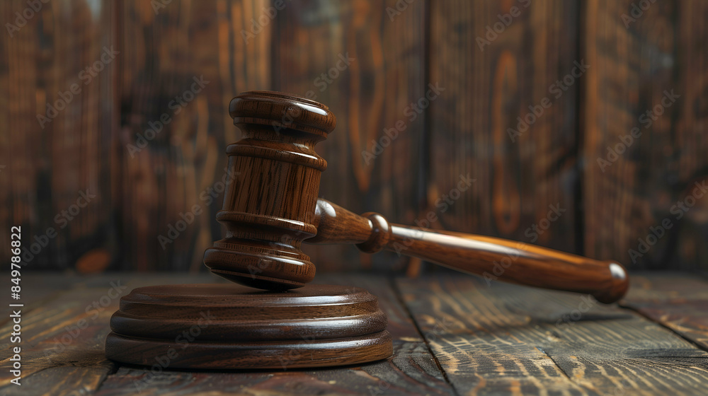 Wooden Gavel on a Judge’s Bench with Dark Wooden Background Wooden Gavel on a Judge’s Bench with Dark Wooden Background